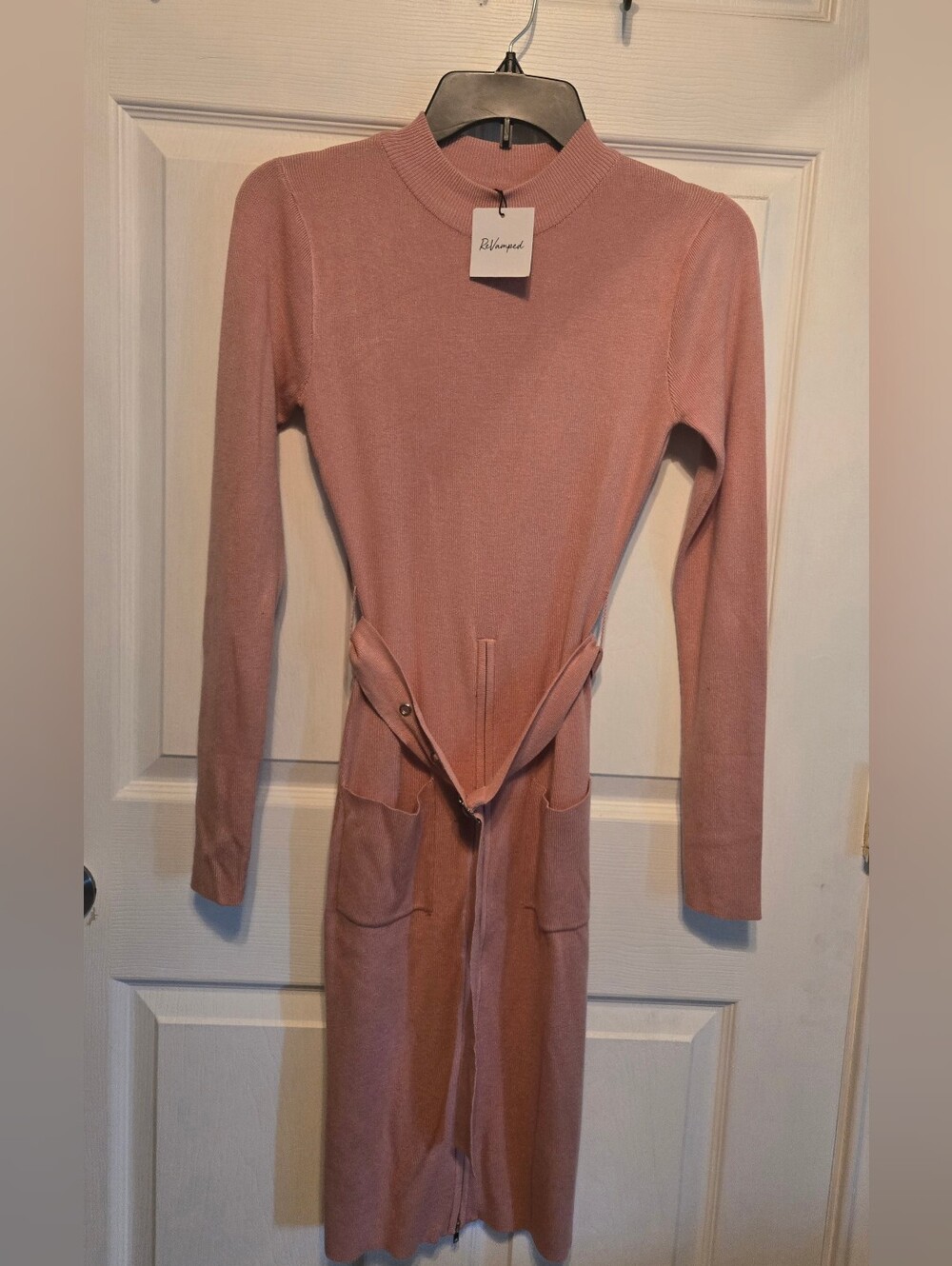 REVAMPED Dusty Rose Long-Sleeve Knit Belted Dress